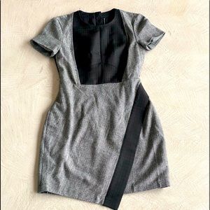 W118 Walter Baker grey black knee-length asymmetrical tweed dress -short sleeves